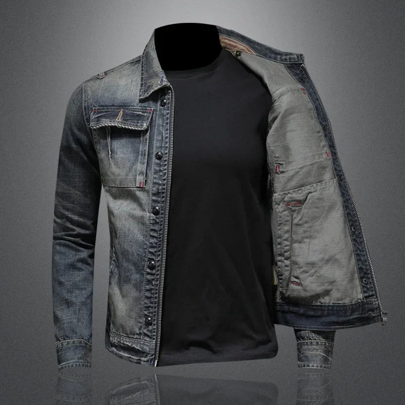 MANSSINO™ | Washed Denim Zip Jacket