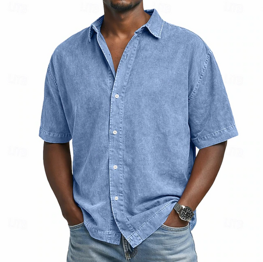MONVIEL™ | Men's Acid-Wash Cotton Short-Sleeve Shirt