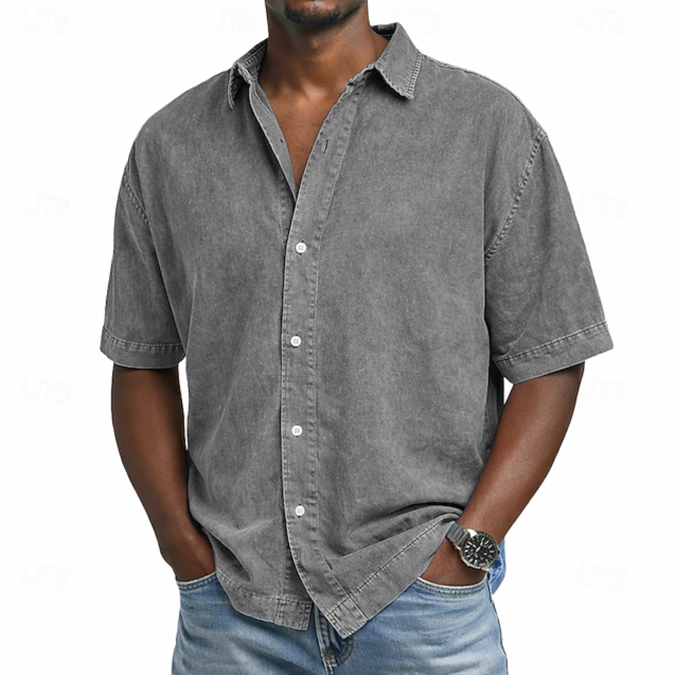 MONVIEL™ | Men's Acid-Wash Cotton Short-Sleeve Shirt