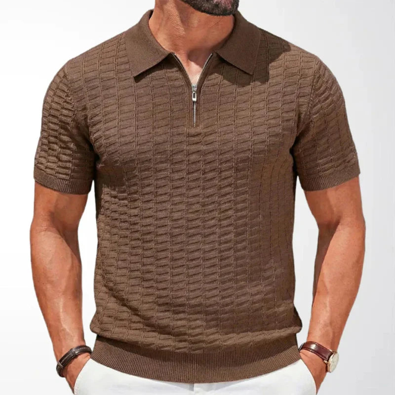 MONVIEL™ | Men's Textured Knit Zip-Collar Polo