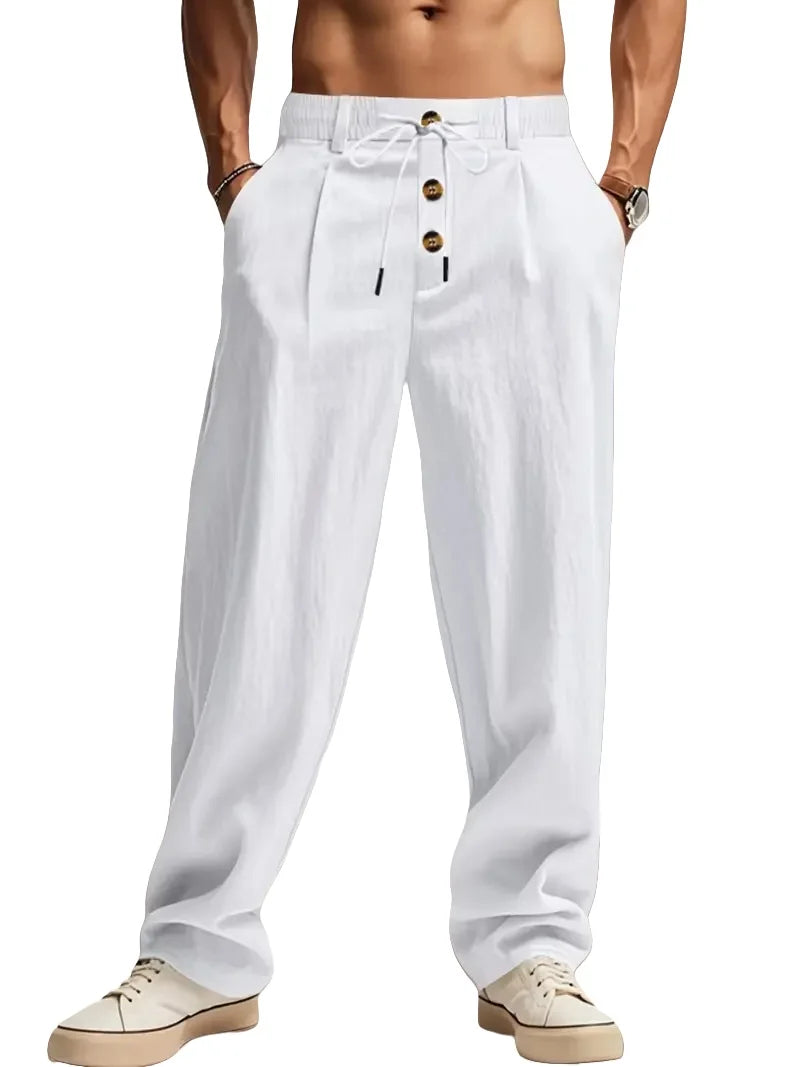 MANSSINO™ | Men's Cotton-Linen Straight-Leg Drawstring Trousers