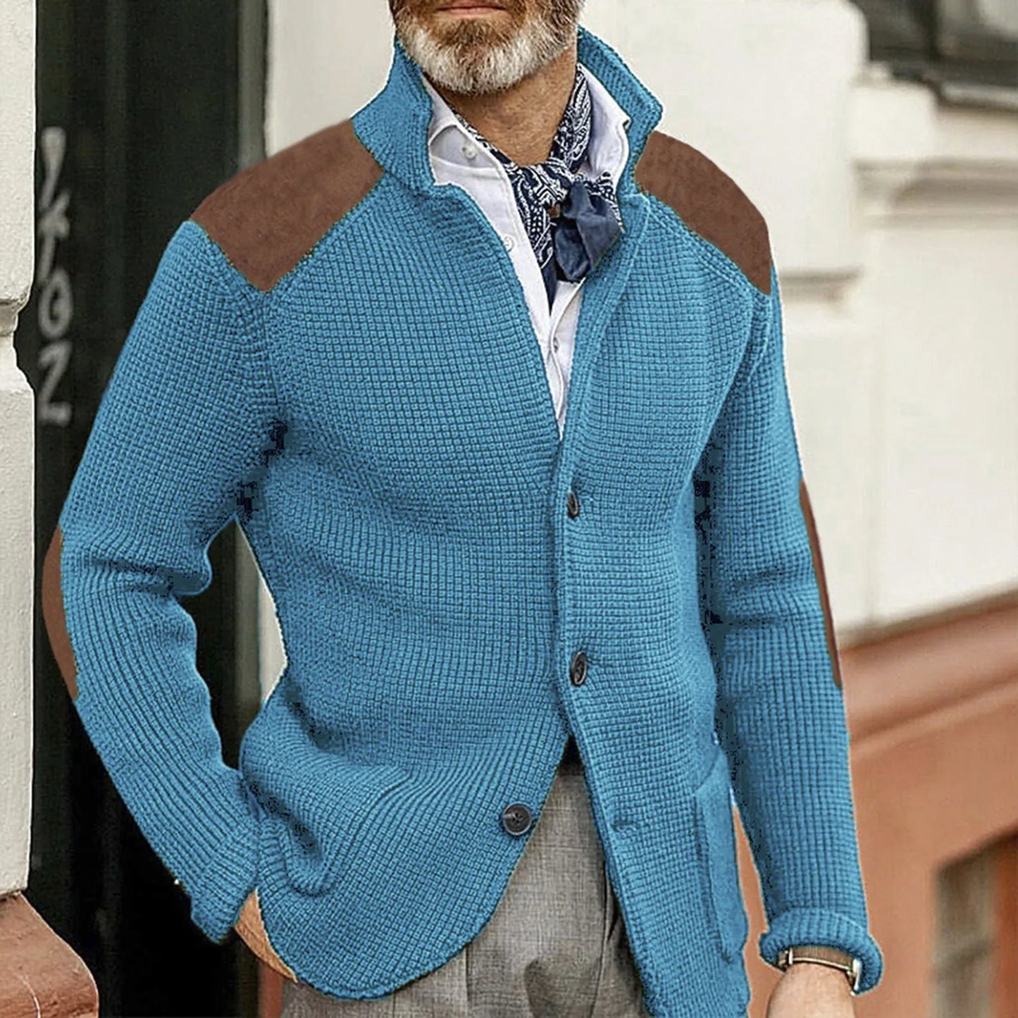 MANSSINO™ | Knit Jacket with Suede Patches