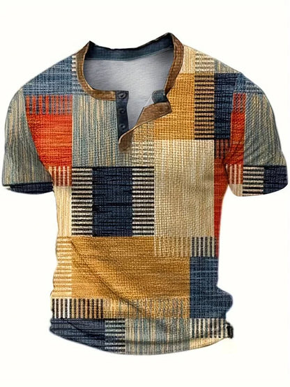 MONVIEL™ | Men's Patchwork Print Henley T-Shirt