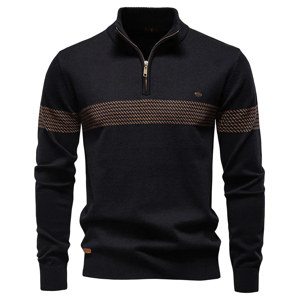MANSSINO™ | Men's Chest Stripe Half-Zip Knit Pullover
