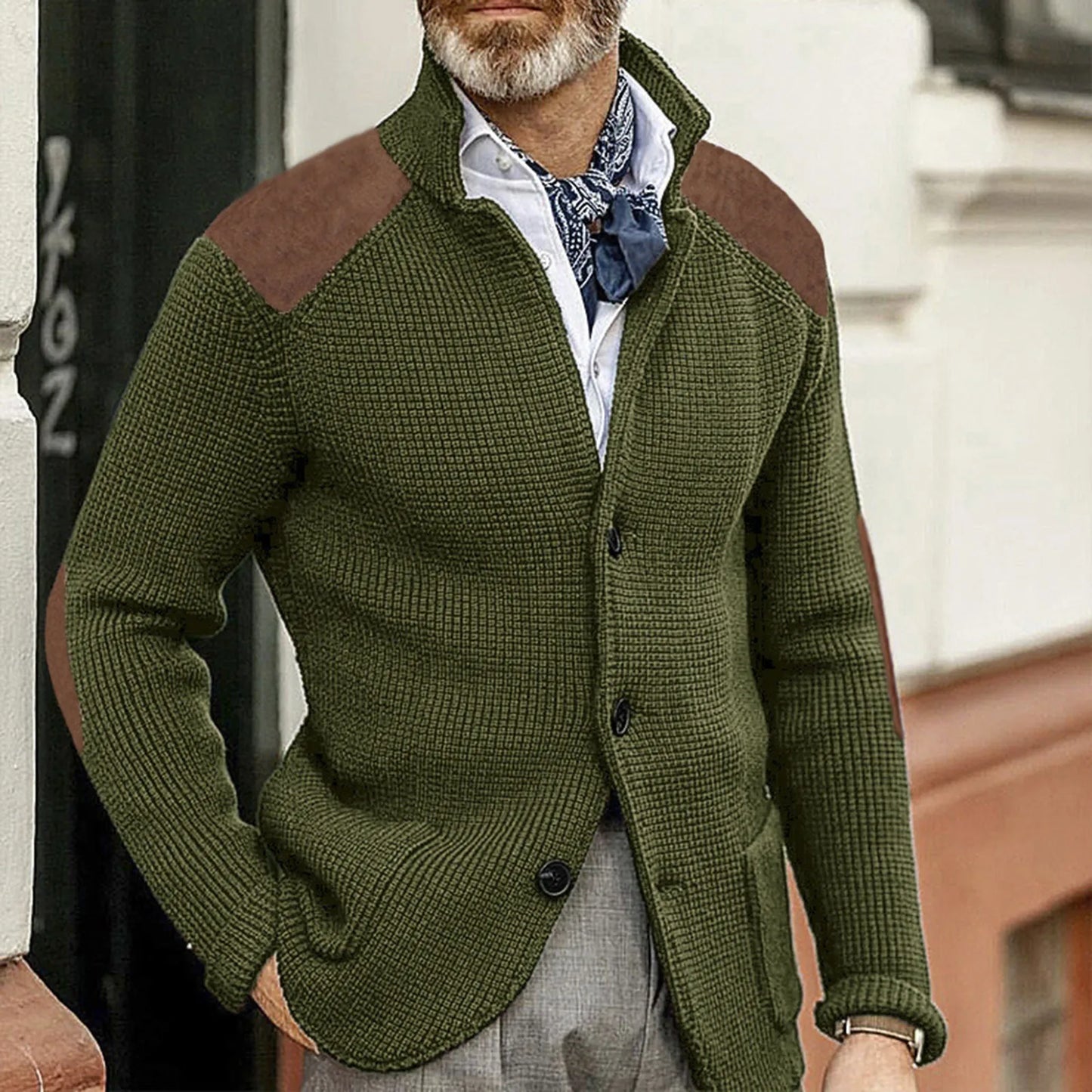 MANSSINO™ | Knit Jacket with Suede Patches