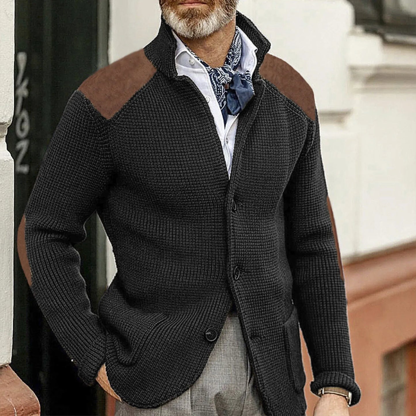 MANSSINO™ | Knit Jacket with Suede Patches