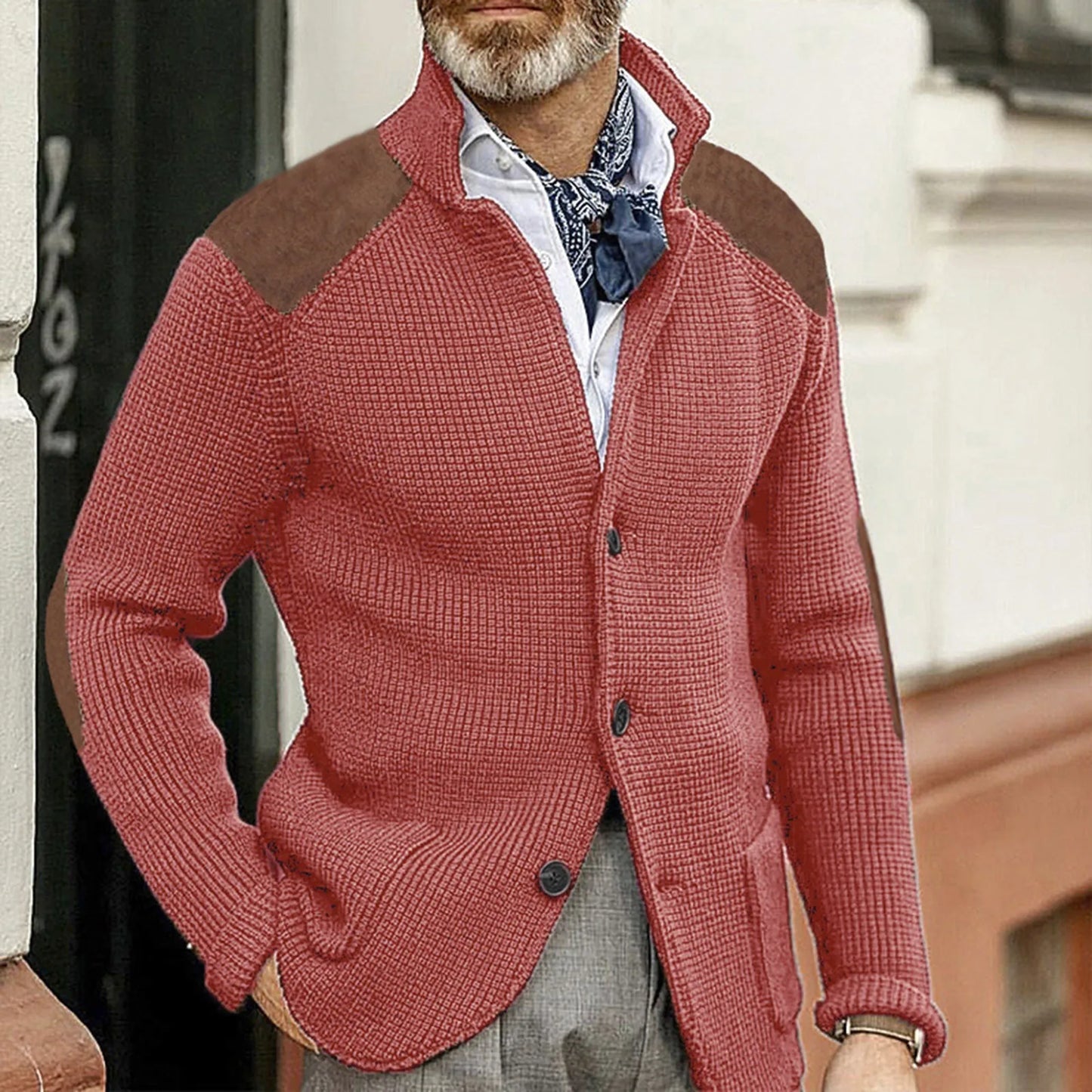 MANSSINO™ | Knit Jacket with Suede Patches