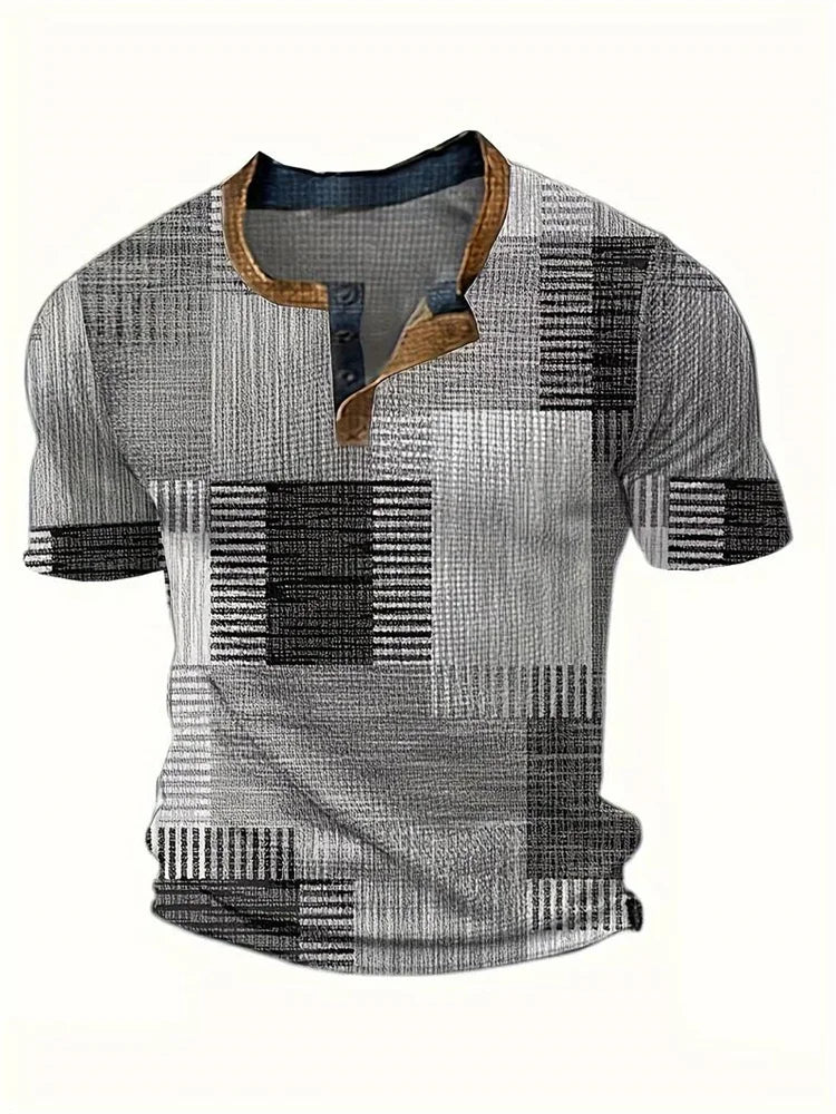 MONVIEL™ | Men's Patchwork Print Henley T-Shirt