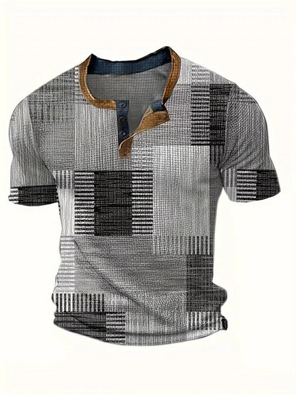MONVIEL™ | Men's Patchwork Print Henley T-Shirt