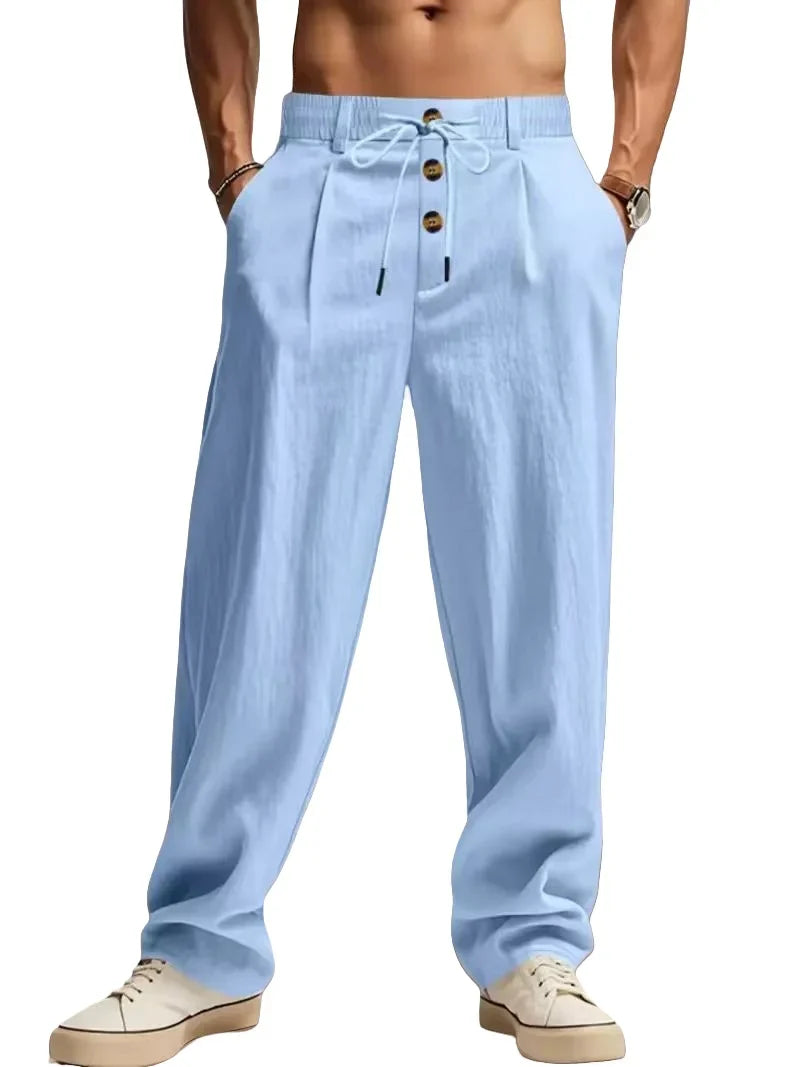 MANSSINO™ | Men's Cotton-Linen Straight-Leg Drawstring Trousers