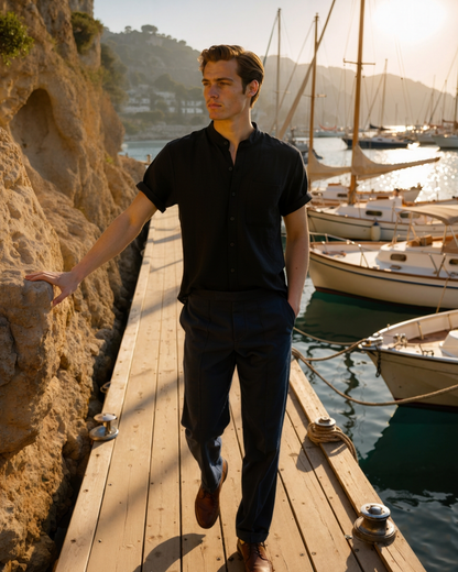 Johannes™ | Chemise col mao manches courtes