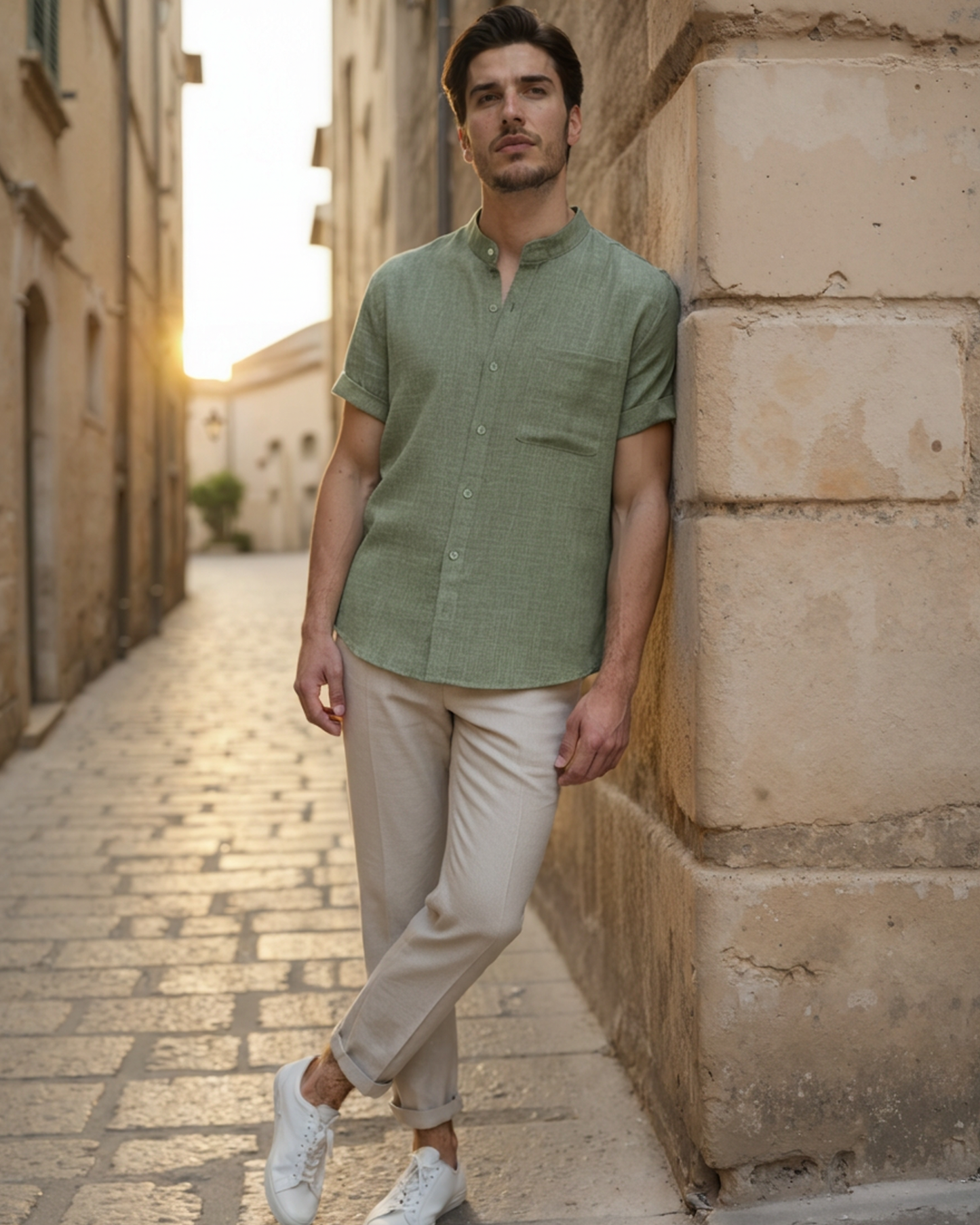 Johannes™ | Chemise col mao manches courtes