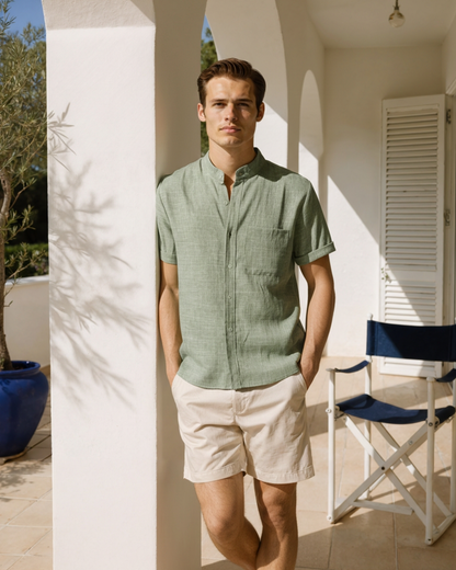 Johannes™ | Chemise col mao manches courtes