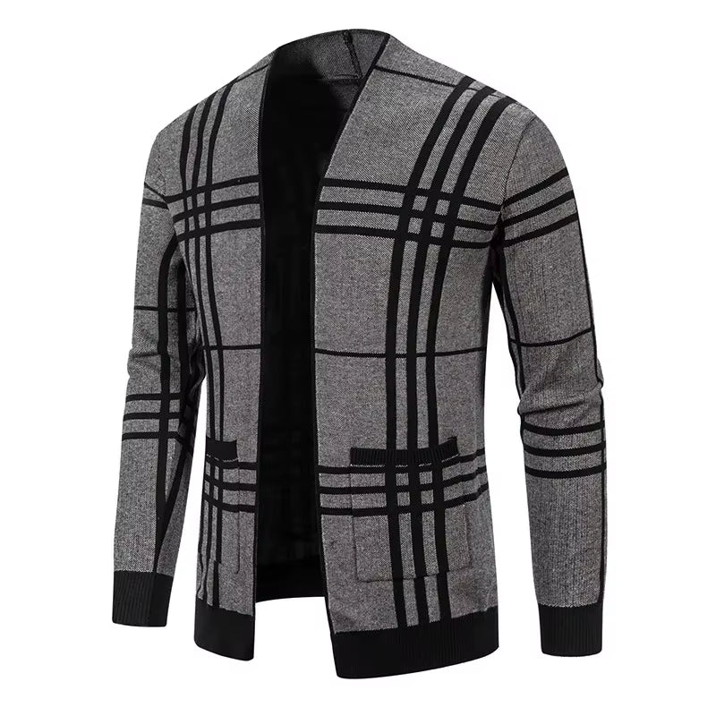 MANSSINO™ | Check Open-Front Knit Cardigan