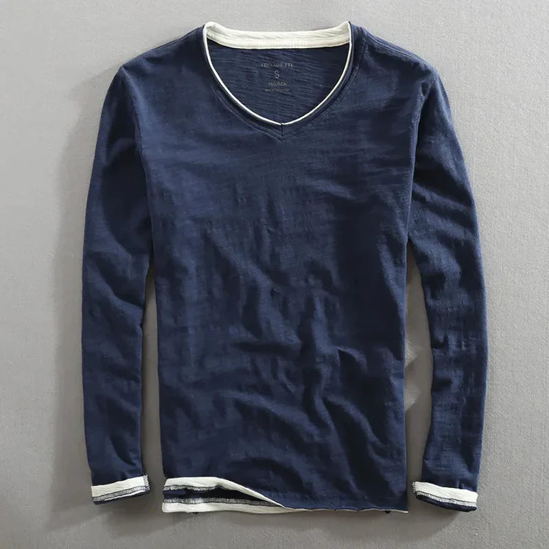 MONVIEL™ | Long Sleeve Cotton V-Neck Tee