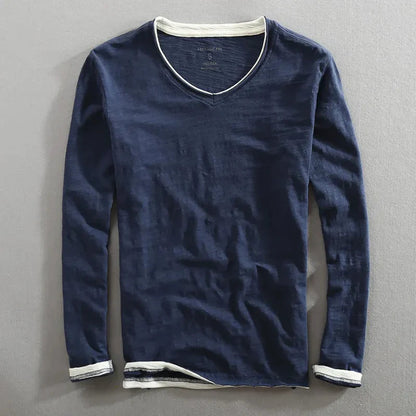 MONVIEL™ | Long Sleeve Cotton V-Neck Tee