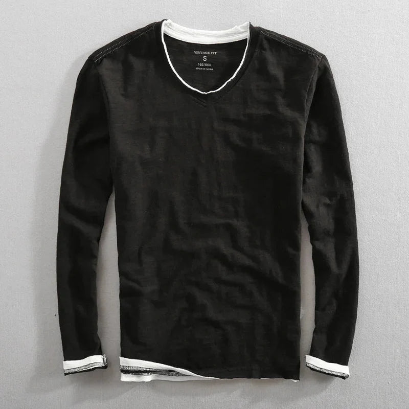 MONVIEL™ | Long Sleeve Cotton V-Neck Tee