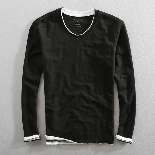 MONVIEL™ | Long Sleeve Cotton V-Neck Tee
