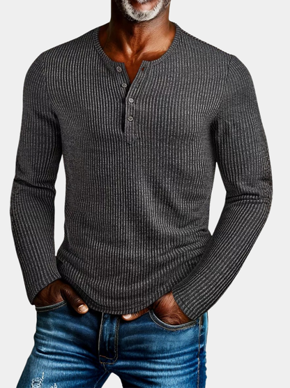 MANSSINO™ | Men's Textured Knit Button-Neck Shirt