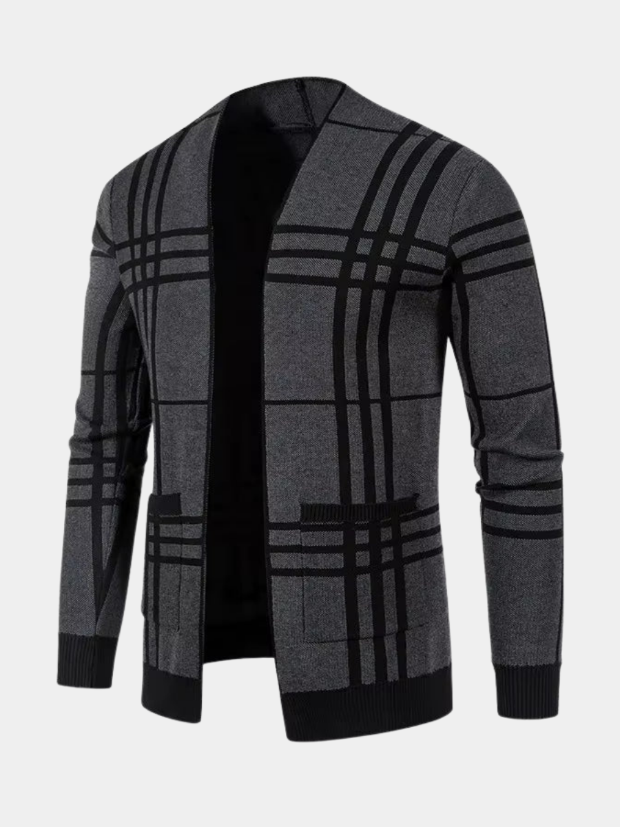 MANSSINO™ | Check Open-Front Knit Cardigan