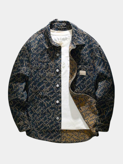 MANSSINO™ | Cursive Print Denim Overshirt