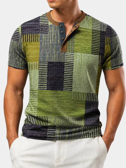 MONVIEL™ | Men's Patchwork Print Henley T-Shirt