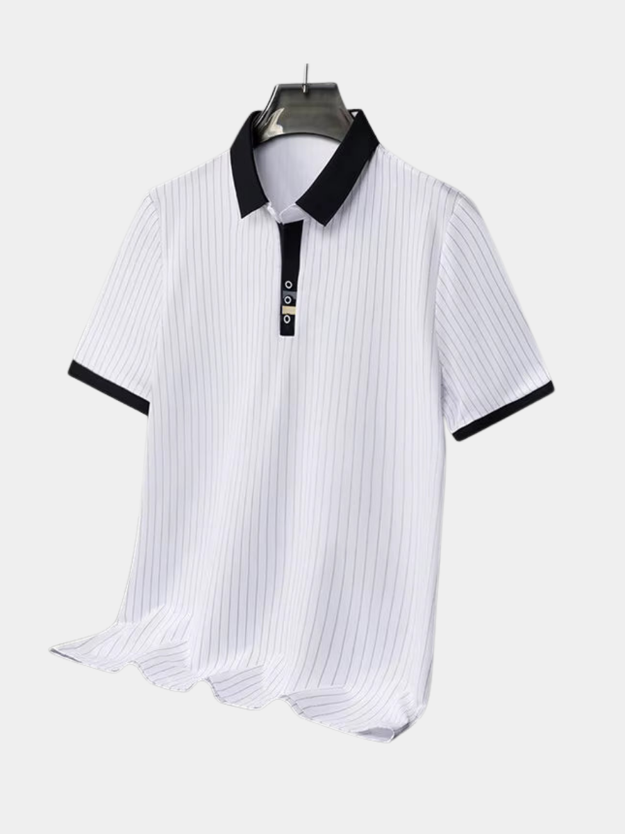 MONVIEL™ | Fine-Stripe Contrast-Cuff Polo