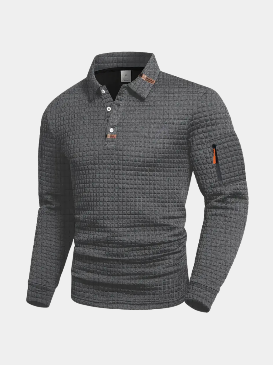 MANSSINO™ | Men's Geometric Textured Long-Sleeve Polo
