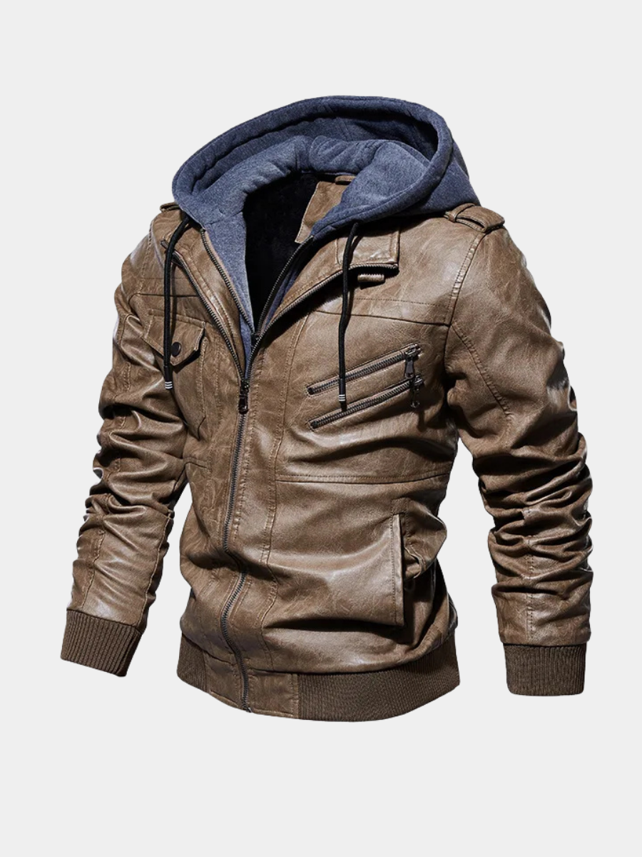 MONVIEL | Hooded Leather Jacket