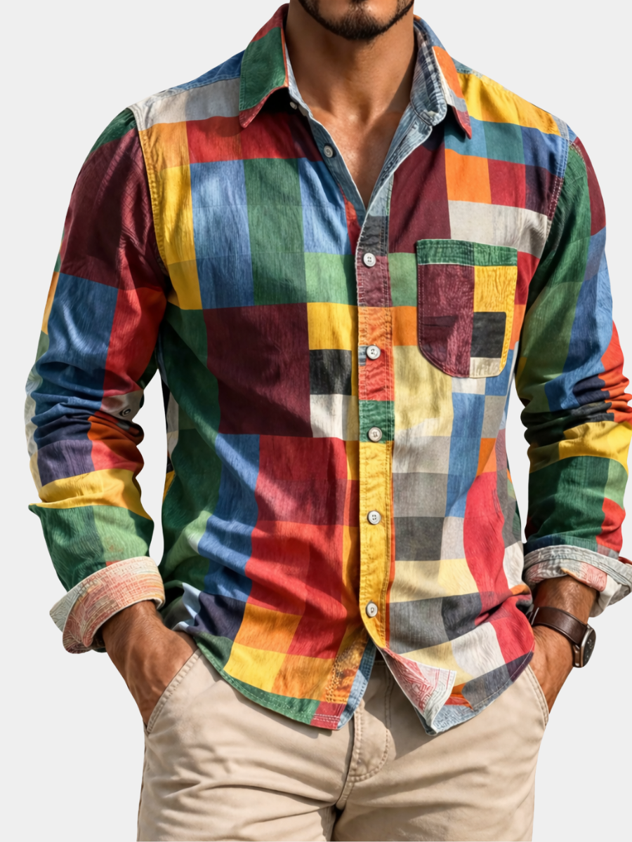 MONVIEL™ | Men's Mosaic Color-Block Long-Sleeve Shirt