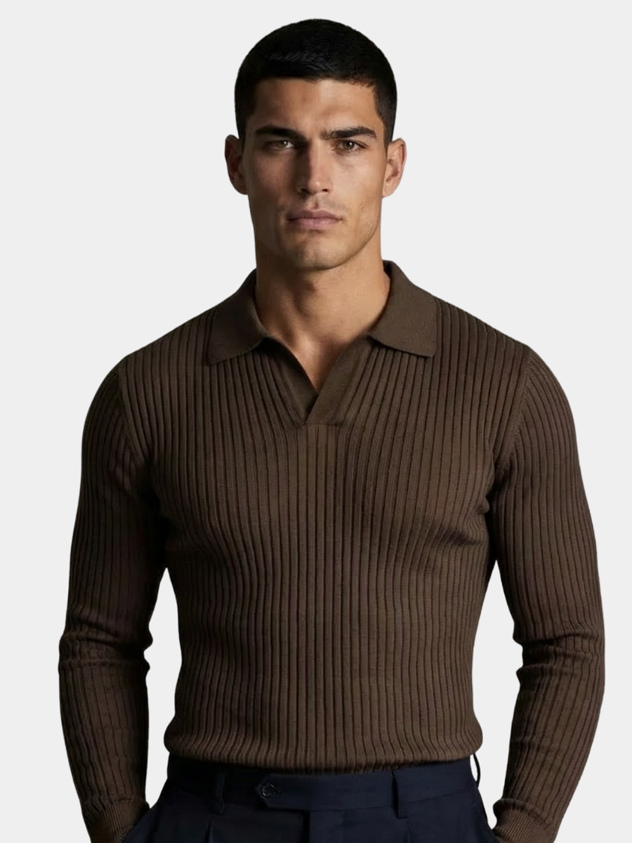 MONVIEL | Open-Collar Knitted Shirt