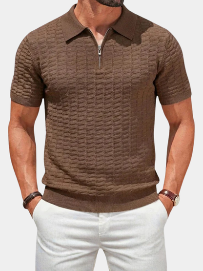 MONVIEL™ | Men's Textured Knit Zip-Collar Polo