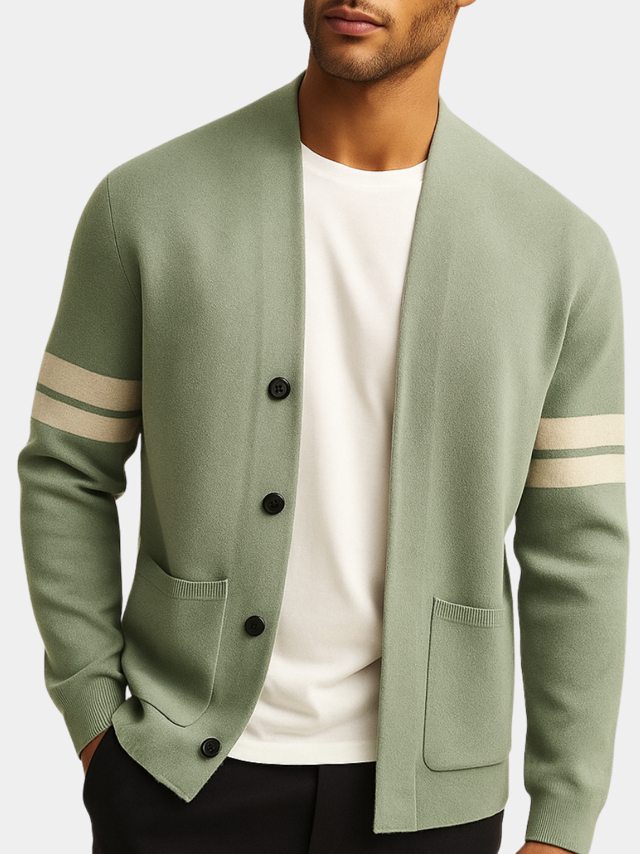 MANSSINO™ | Merino Stripe-Sleeve Button Cardigan