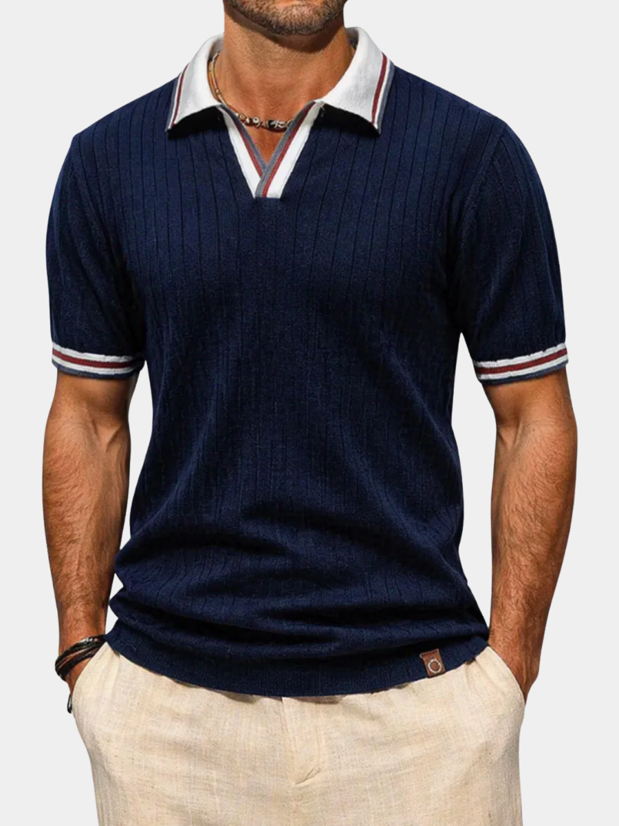 MONVIEL™ | Men's Ribbed Knit Polo with Contrast Collar