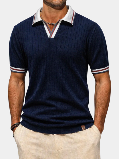 MONVIEL™ | Men's Ribbed Knit Polo with Contrast Collar