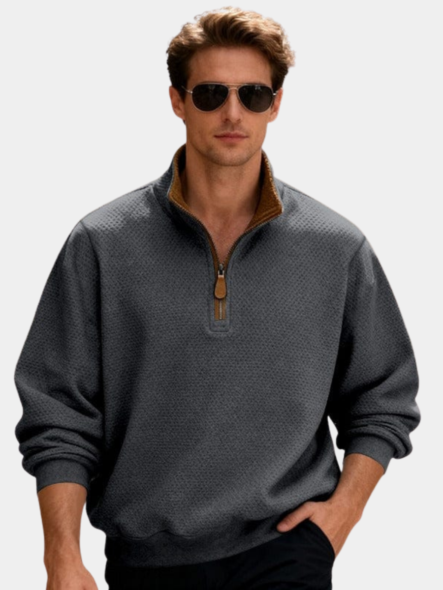 MANSSINO™ | Waffle-Knit Quarter-Zip Stand Collar Pullover
