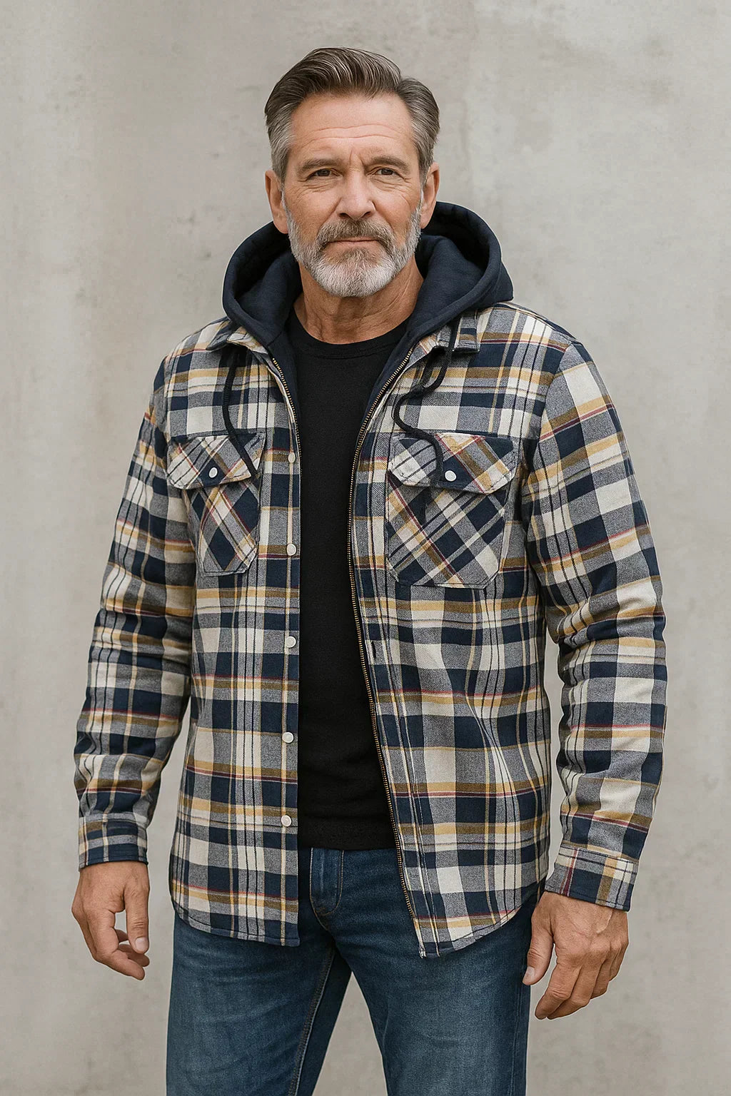 MONVIEL™ | Wool-Blend Check Zip Jacket
