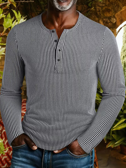 MANSSINO™ | Men's Textured Knit Button-Neck Shirt