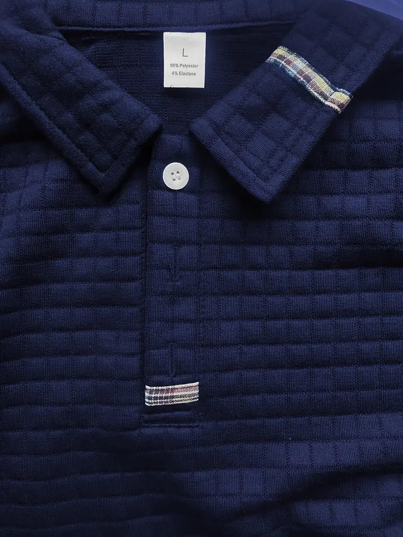 MANSSINO™ | Men's Geometric Textured Long-Sleeve Polo