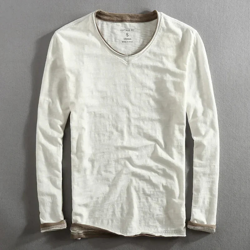 MONVIEL™ | Long Sleeve Cotton V-Neck Tee