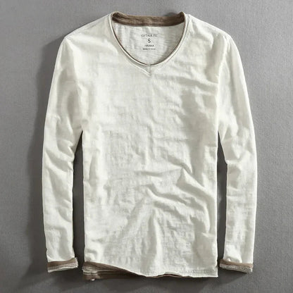 MONVIEL™ | Long Sleeve Cotton V-Neck Tee