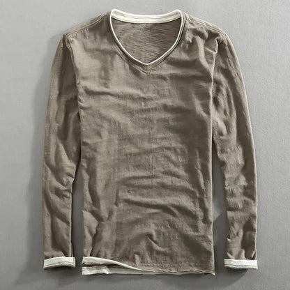 MONVIEL™ | Long Sleeve Cotton V-Neck Tee