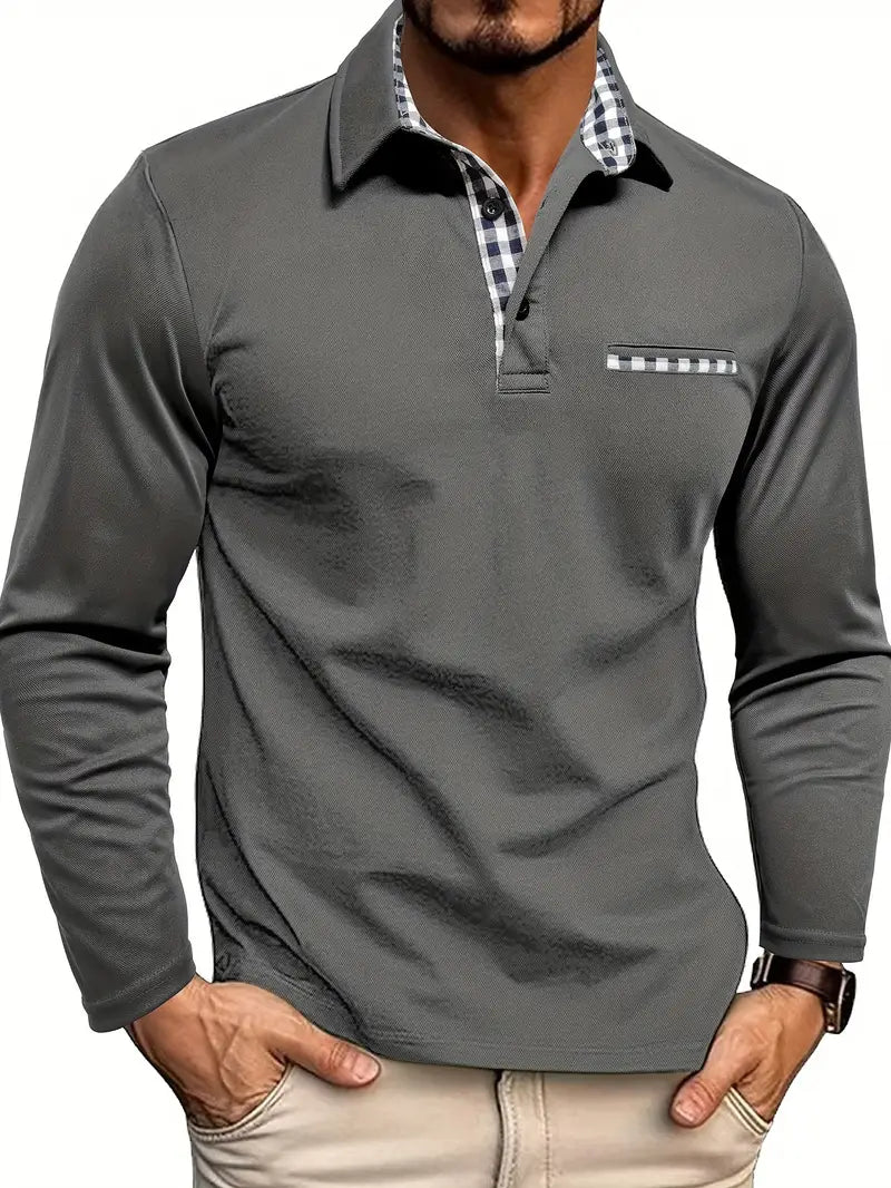 MONVIEL™ | Check-Trim Long Sleeve Polo