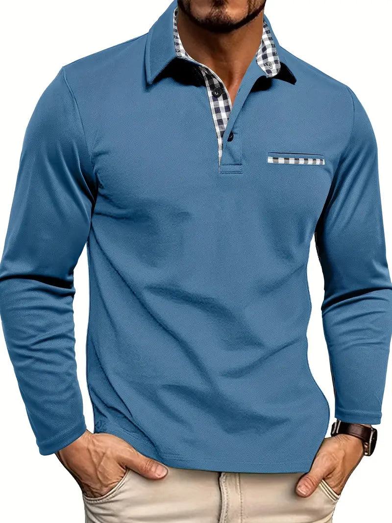 MONVIEL™ | Check-Trim Long Sleeve Polo
