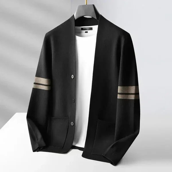 MANSSINO™ | Merino Stripe-Sleeve Button Cardigan
