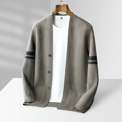 MANSSINO™ | Merino Stripe-Sleeve Button Cardigan