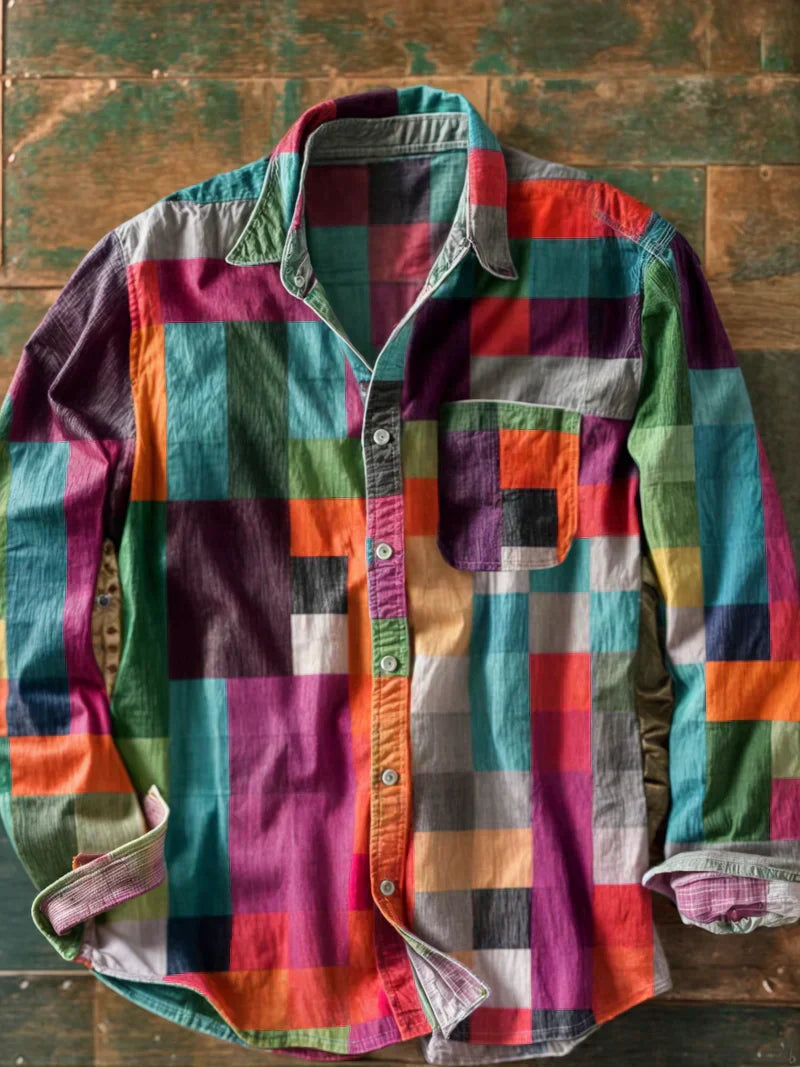 MONVIEL™ | Men's Mosaic Color-Block Long-Sleeve Shirt