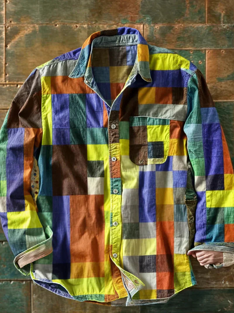 MONVIEL™ | Men's Mosaic Color-Block Long-Sleeve Shirt