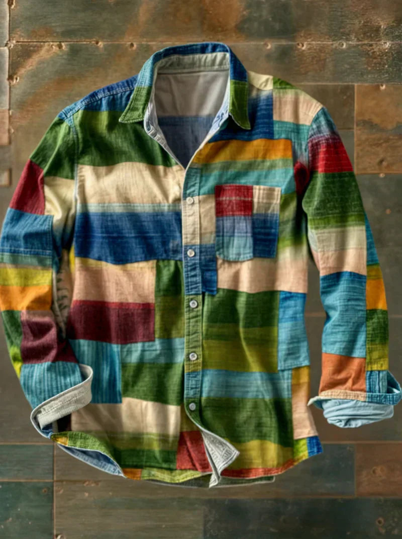 MONVIEL™ | Men's Mosaic Color-Block Long-Sleeve Shirt