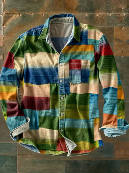 MONVIEL™ | Men's Mosaic Color-Block Long-Sleeve Shirt